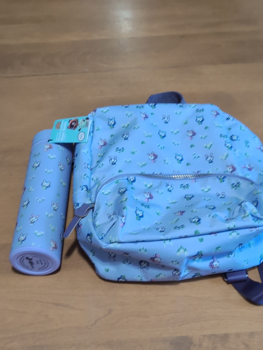 Animal Crossing Blue Character Print Backpack with Matching Bottle